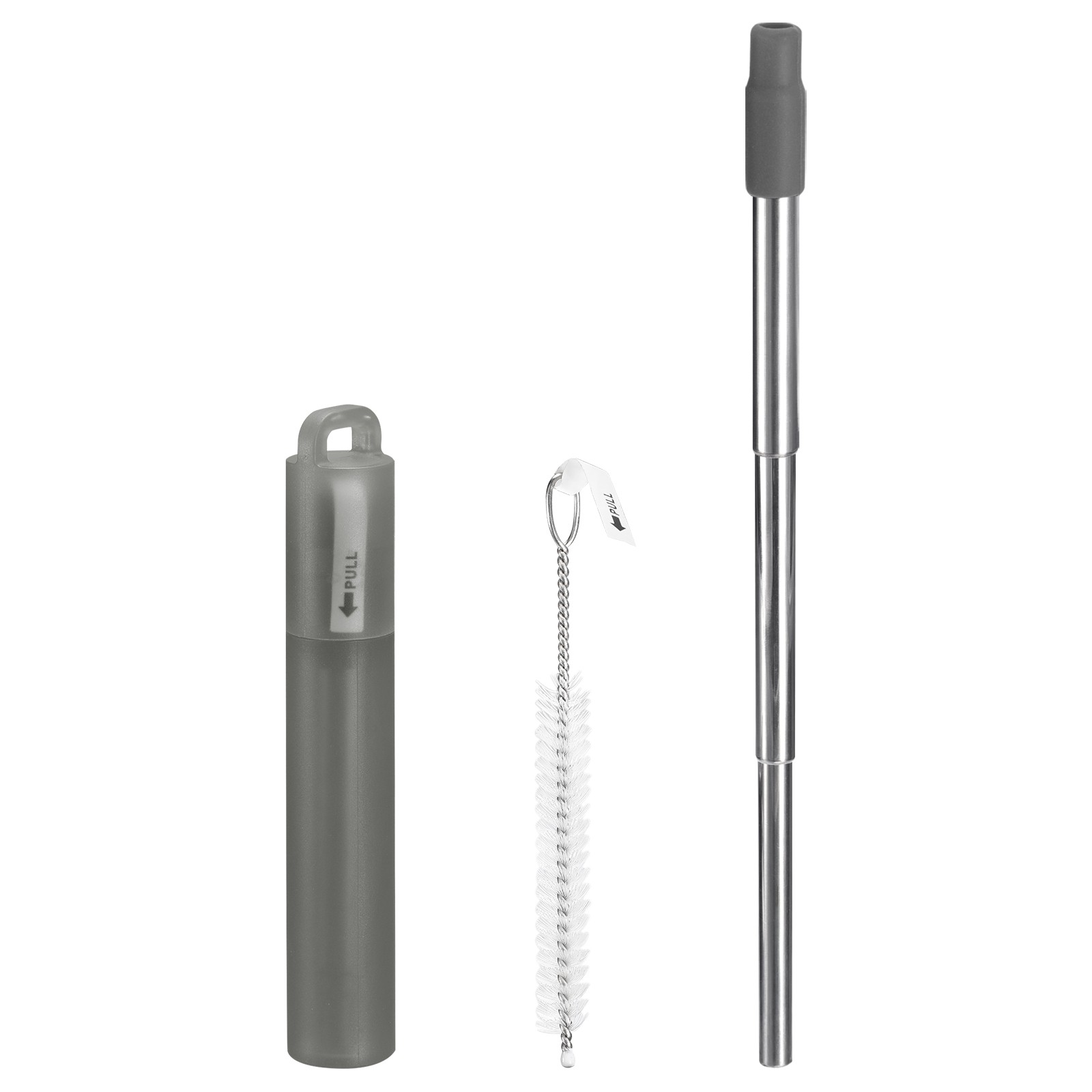 1 Set Reusable Telescopic Stainless Steel Straws with Silicone Nozzle, Dark Grey
