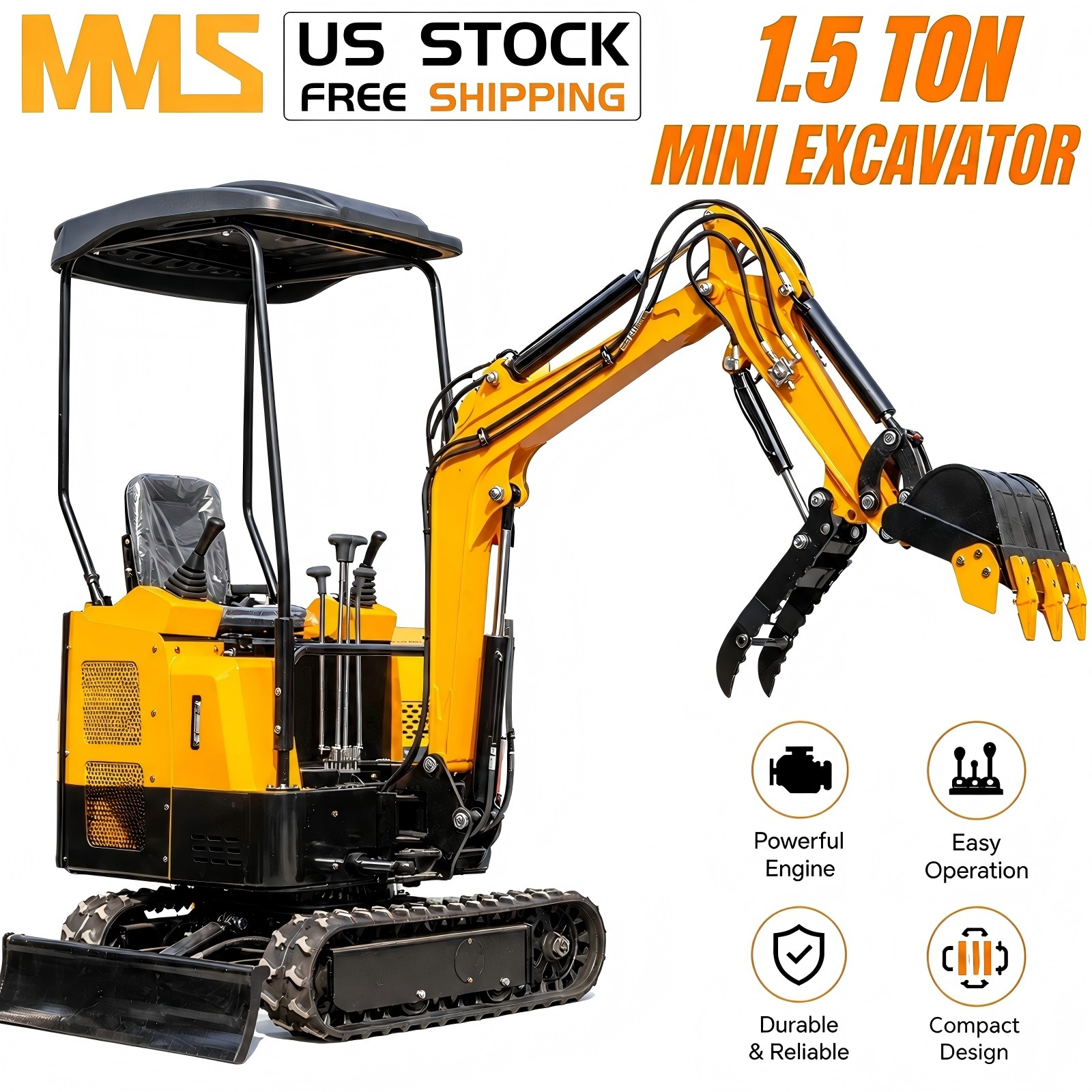 FREE SHIPPING 13.5HP Mini Excavator 1.5 Ton EPA Engine Hydraulic Thumb Digger
