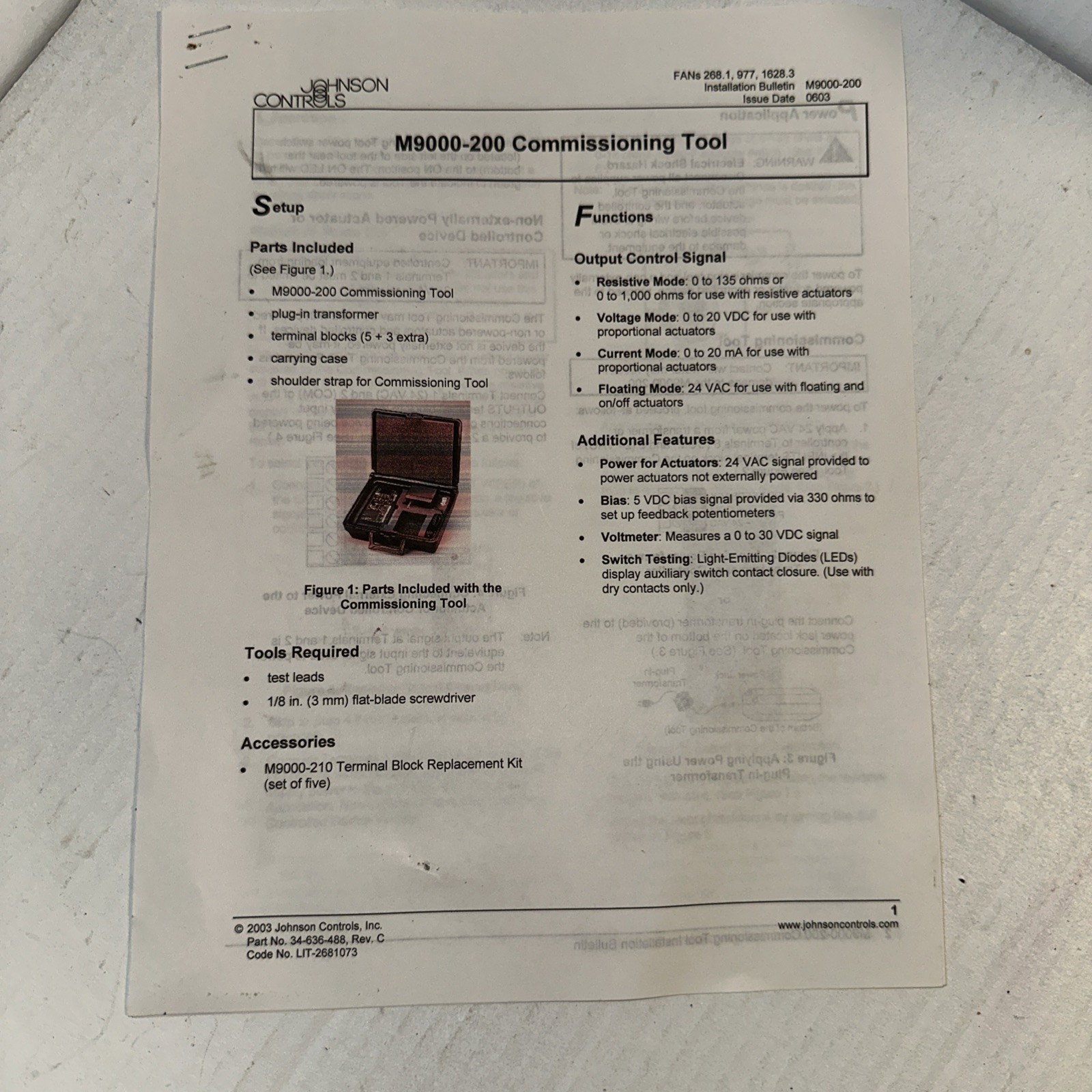 Johnson Controls Commissioning Tool m9000-200 w/case,strap,manual & connectors