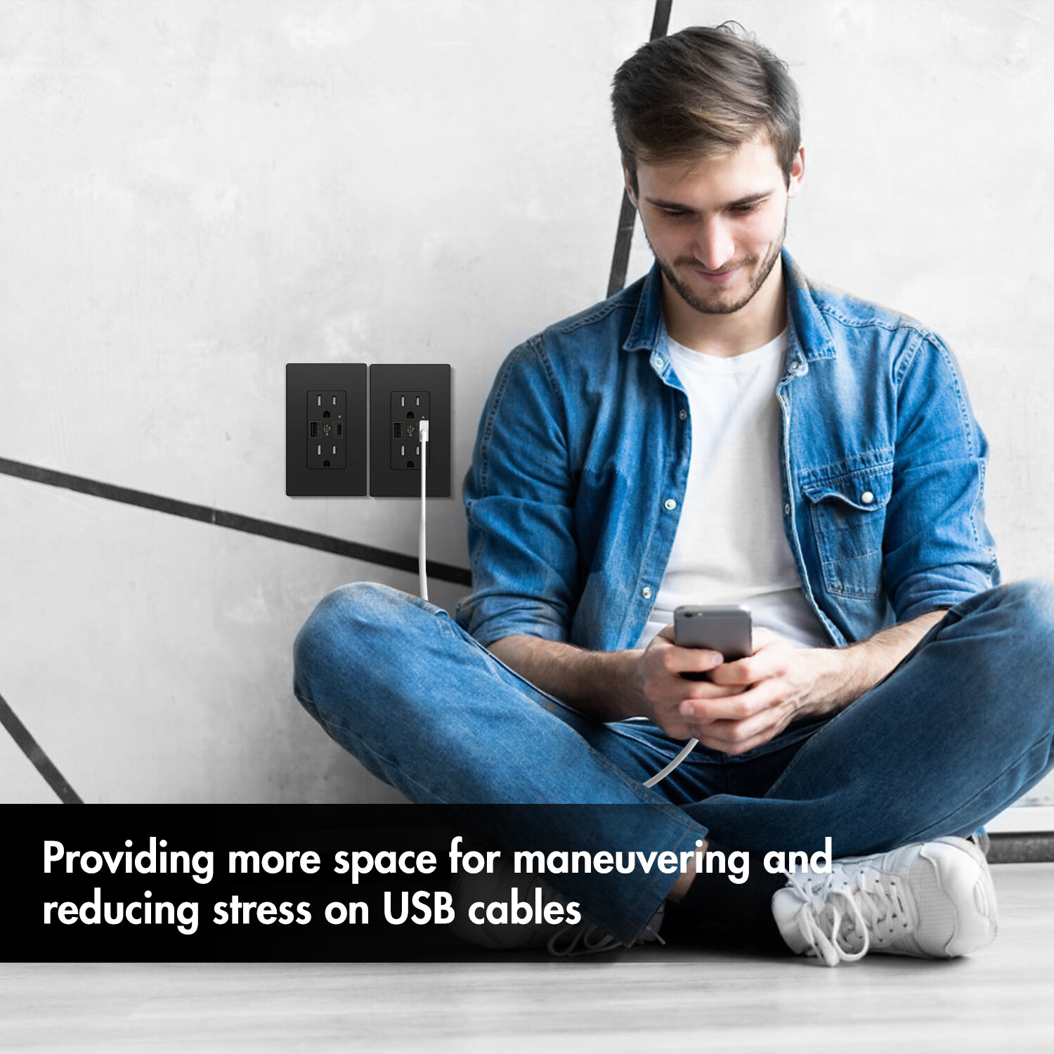 Micmi USB C Outlet , Smart 4.8A ,15 Amp Fast Charging Capability UL Listed,Black