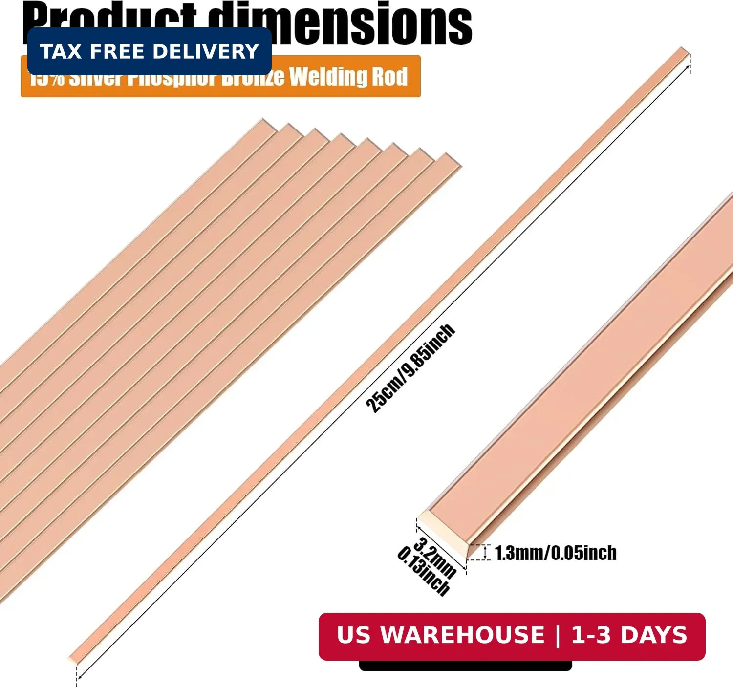 50 Sticks Copper Brazing Rods Kit AWS BCup-5 15% Silver Solder HVAC Phos Copper