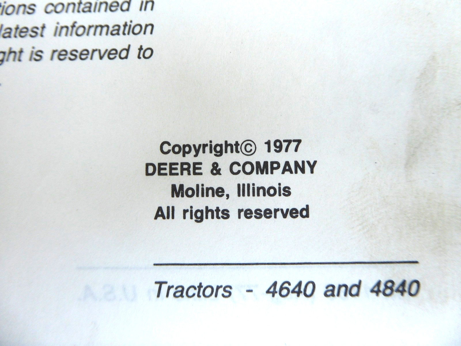 1977 John Deere 4640, 4840 Tractor Service Technical Manual Repair Shop Binder