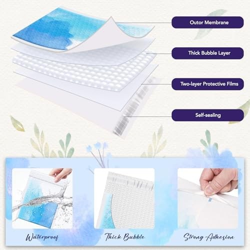 Fuxury Bubble Mailers 6×10″ Blue Watercolor Small Padded Envelopes 100 Pack U…