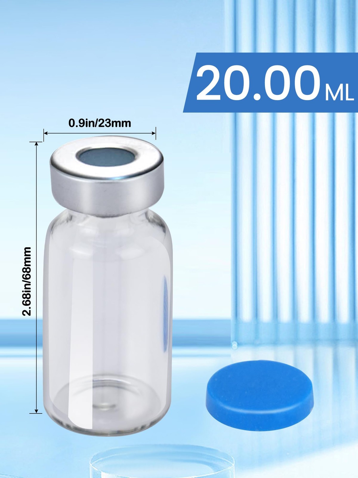 20ml Glass Vials – Self-Healing Injection Port, Sterile Empty Vials with Sea…